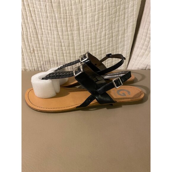 G by Guess Womens Sandals Size 9M Black Leather with Silver Buckle Decor Casual - Picture 11 of 11
